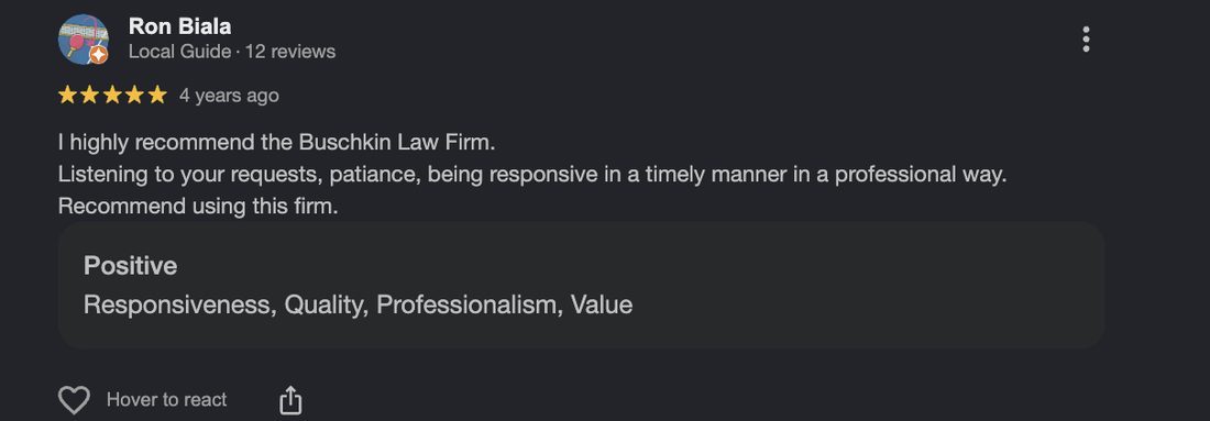 Google review for Buschkin Law